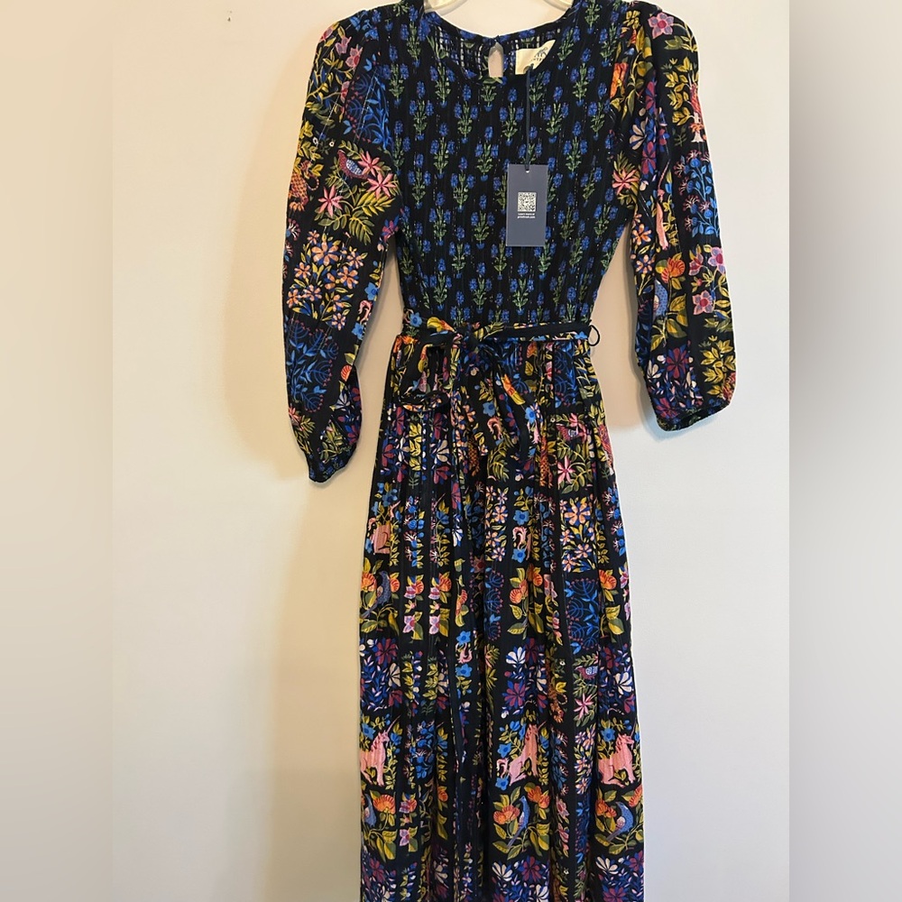 Print fresh floral smocked maxi
